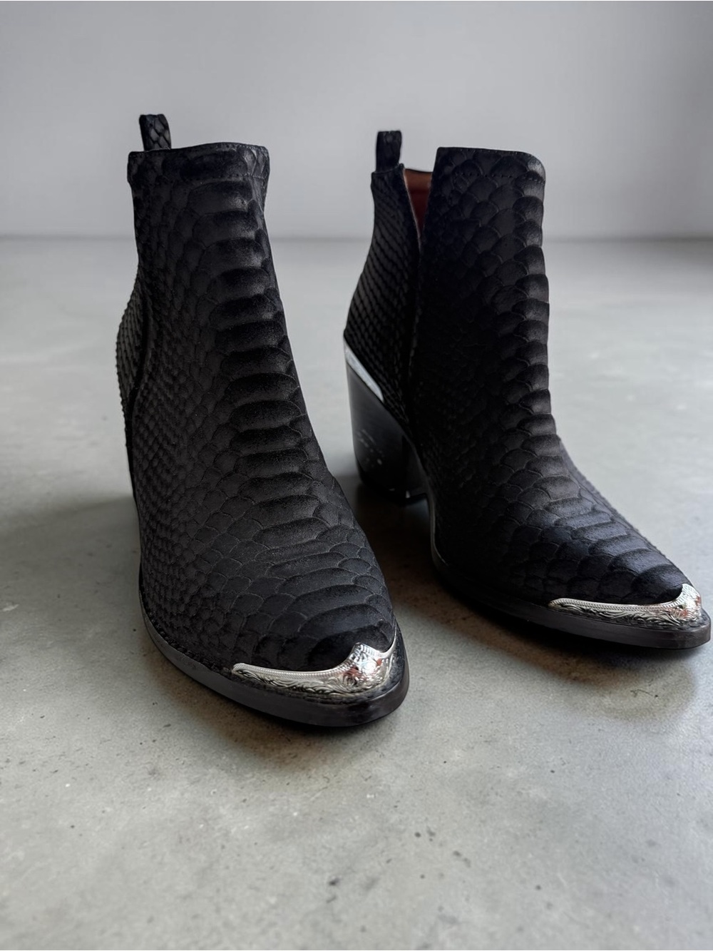 Jeffrey Campbell Cromwell Black Snake Print Cutout Western Ankle Booties - Picture 6 of 15